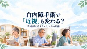 白内障手術で「近視」も変わる？手術前に考えたいピントの距離。読書・パソコン・遠くを見る生活場面のイメージ。